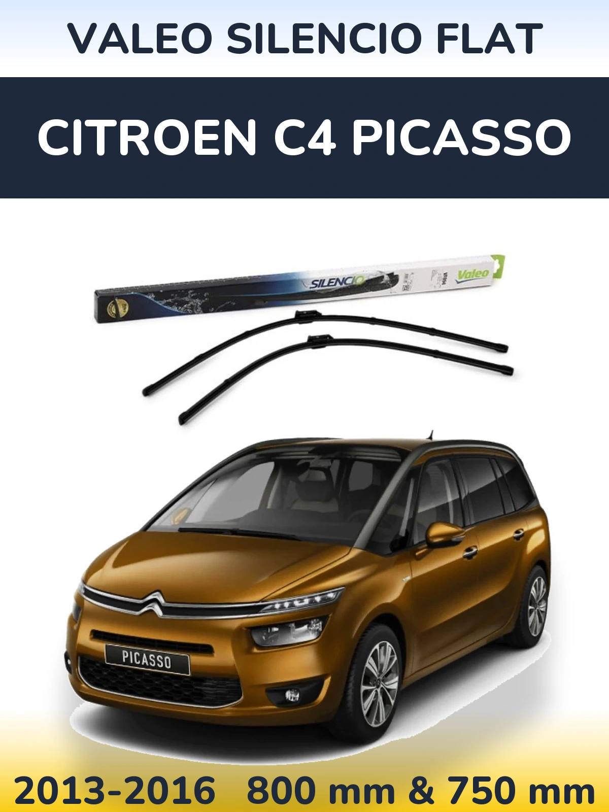 Sada předních stěračů Valeo Silencio Flat 800 a 750 mm pro Citroen C4 Picasso 2013-2016