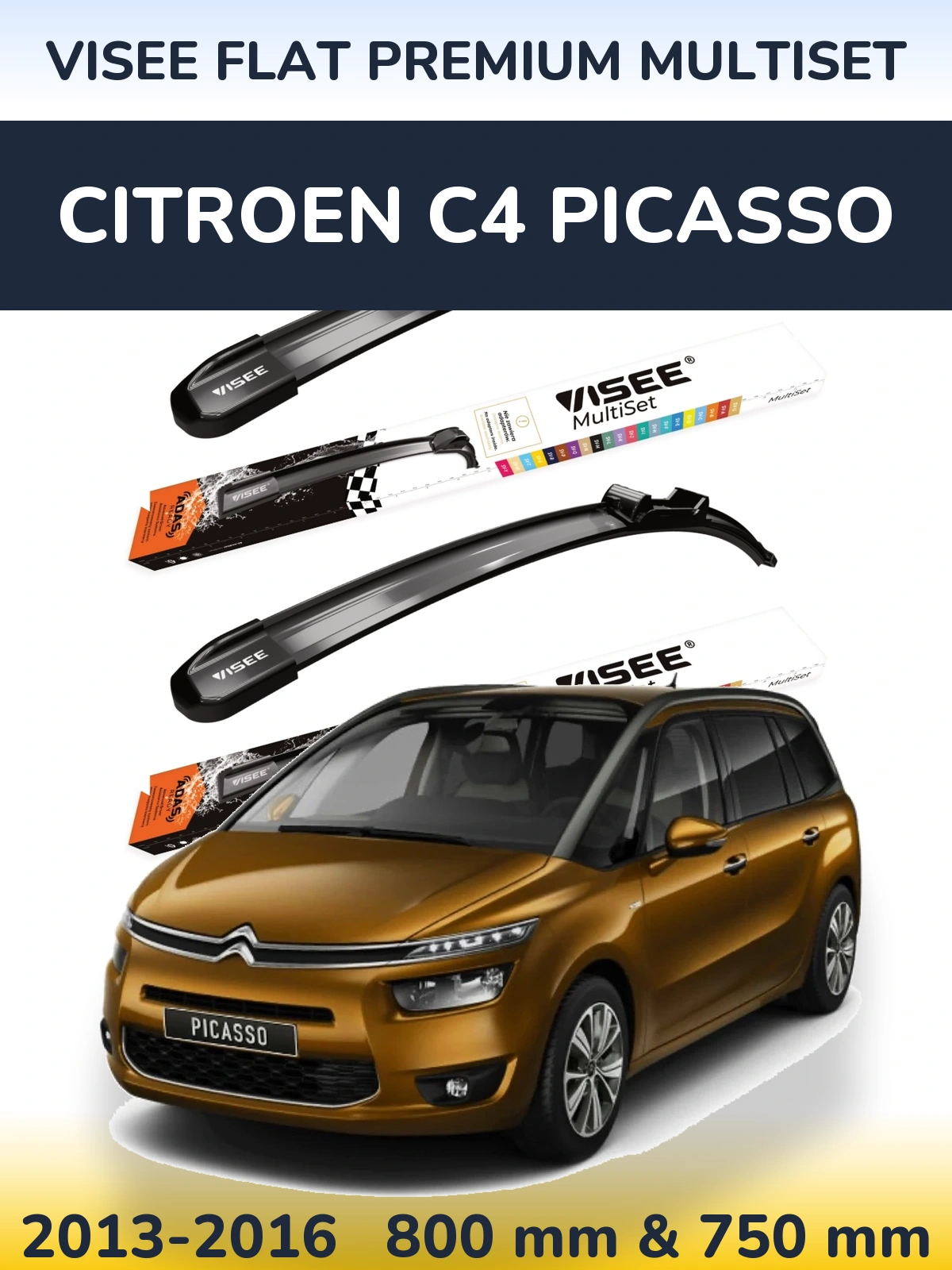 Sada předních stěračů VISEE FLAT PREMIUM MultiSet 800 a 750 mm pro Citroen C4 Picasso 2013-2016