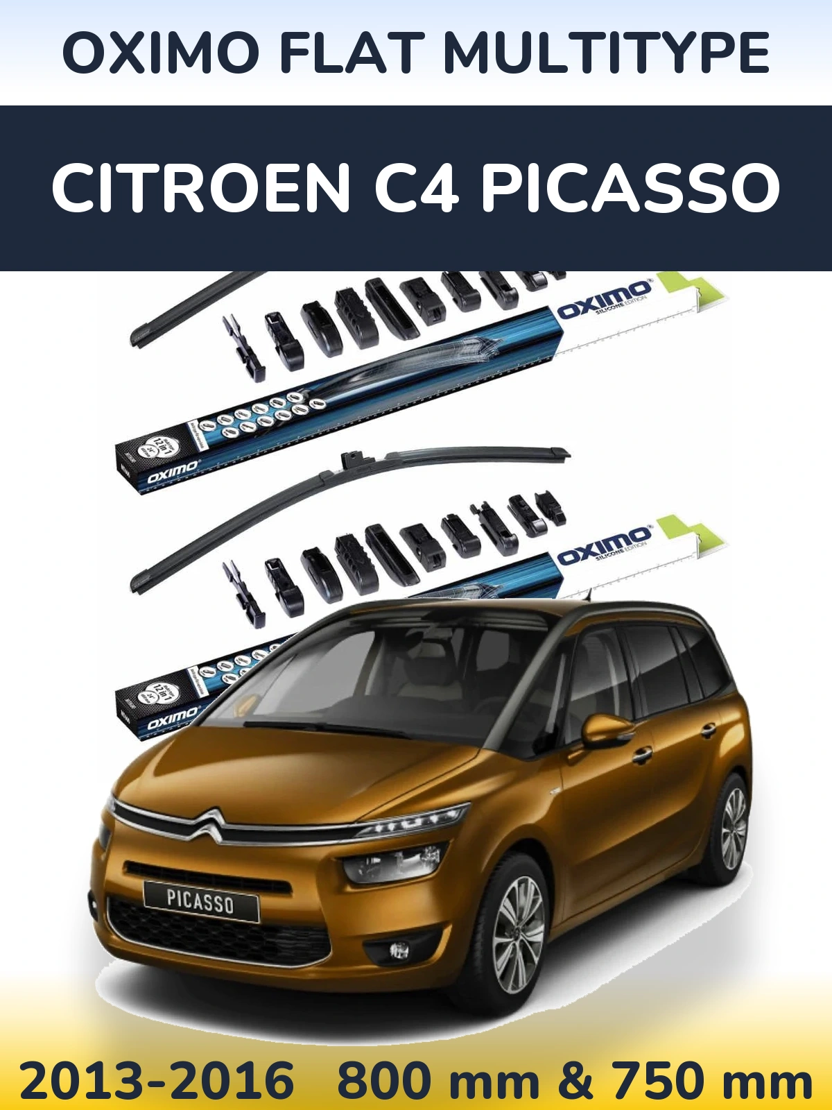 Sada předních stěračů Oximo Flat MultiType 800 a 750 mm pro Citroen C4 Picasso 2013-2016