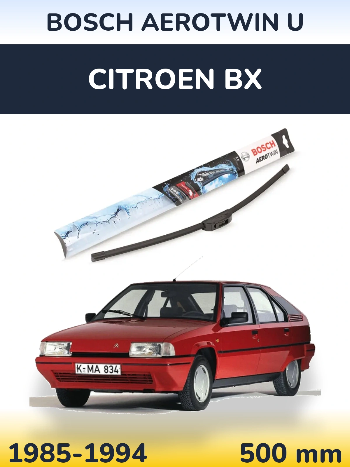 Передня щітка BOSCH AeroTwin U 500 мм для Citroen BX 1985-1994