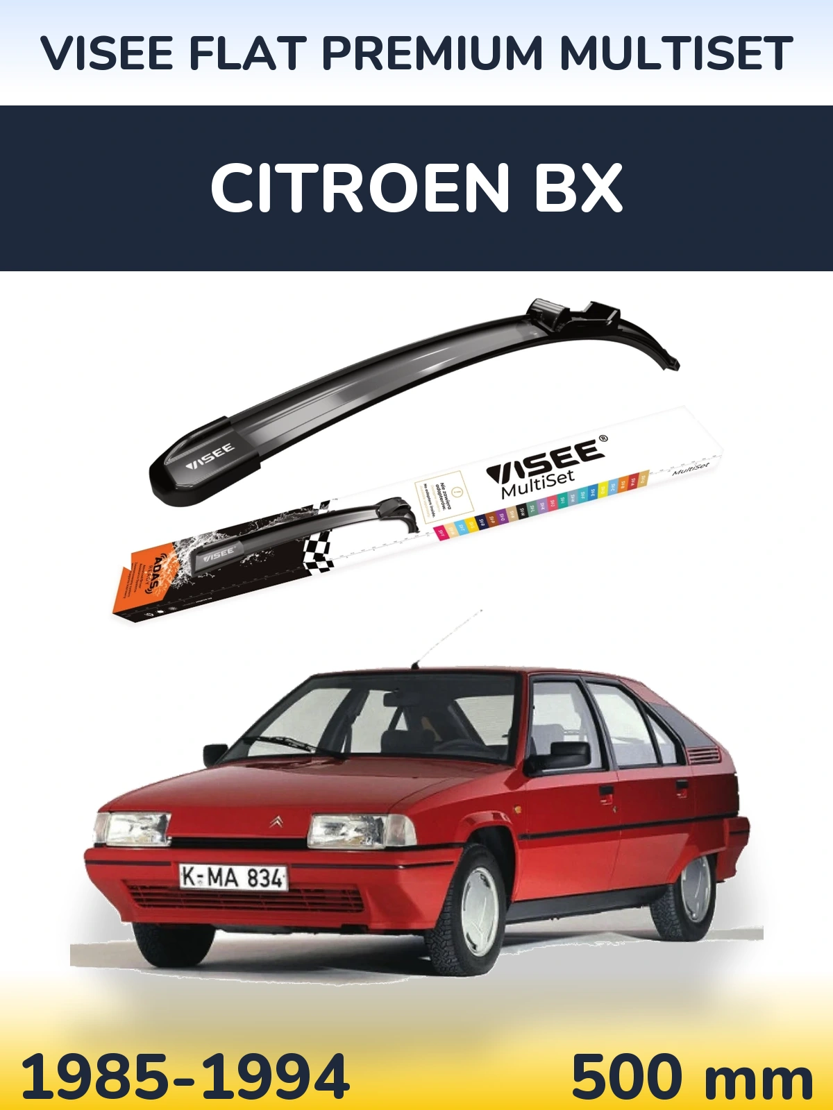 Přední stěrač VISEE FLAT PREMIUM MultiSet 500 mm pro Citroen BX 1985-1994