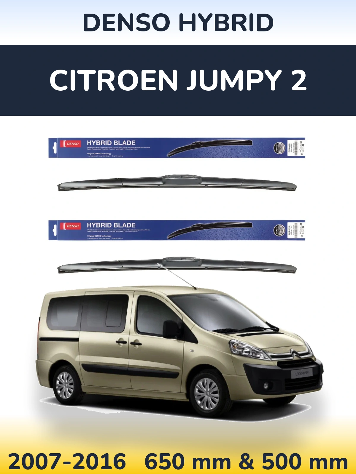 Sada předních stěračů Denso Hybrid 650 a 500 mm pro Citroen Jumpy 2 2007-2016