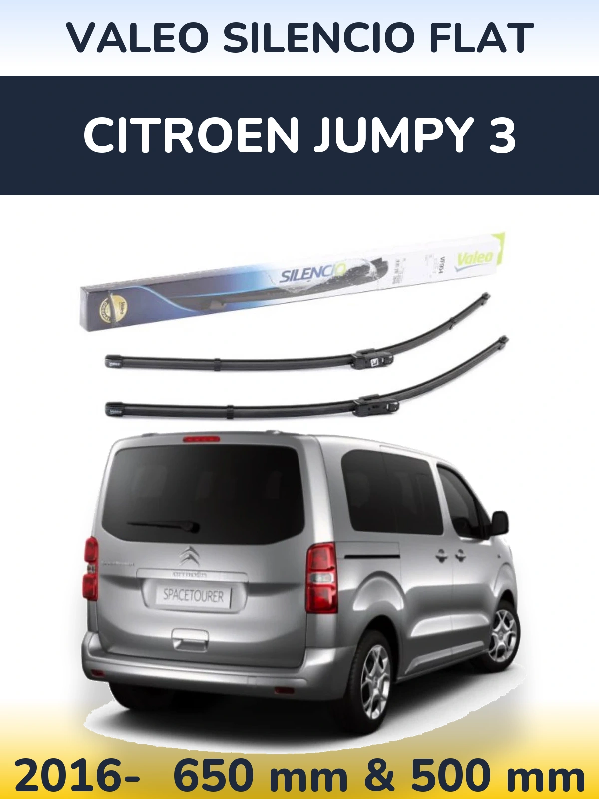 Sada předních stěračů Valeo Silencio Flat 650 a 500 mm pro Citroen Jumpy 3 2016-2026