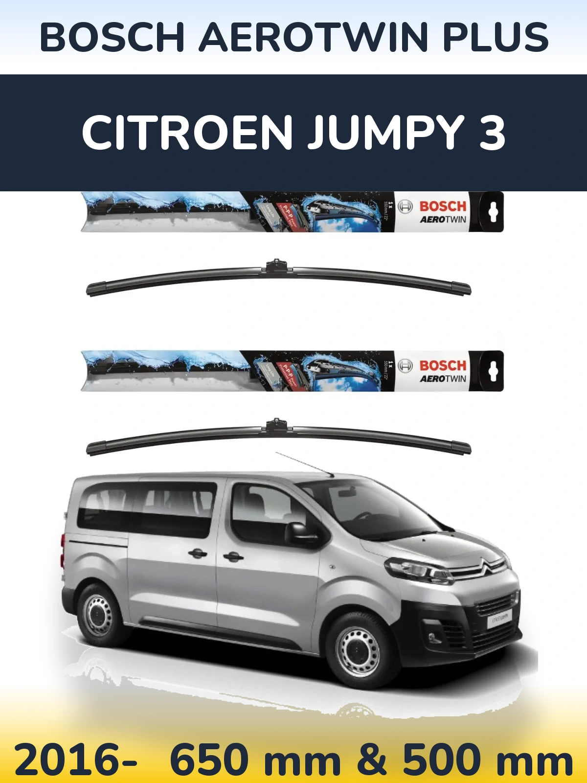 Sada předních stěračů BOSCH AeroTwin Plus 650 a 500 mm pro Citroen Jumpy 3 2016-2026