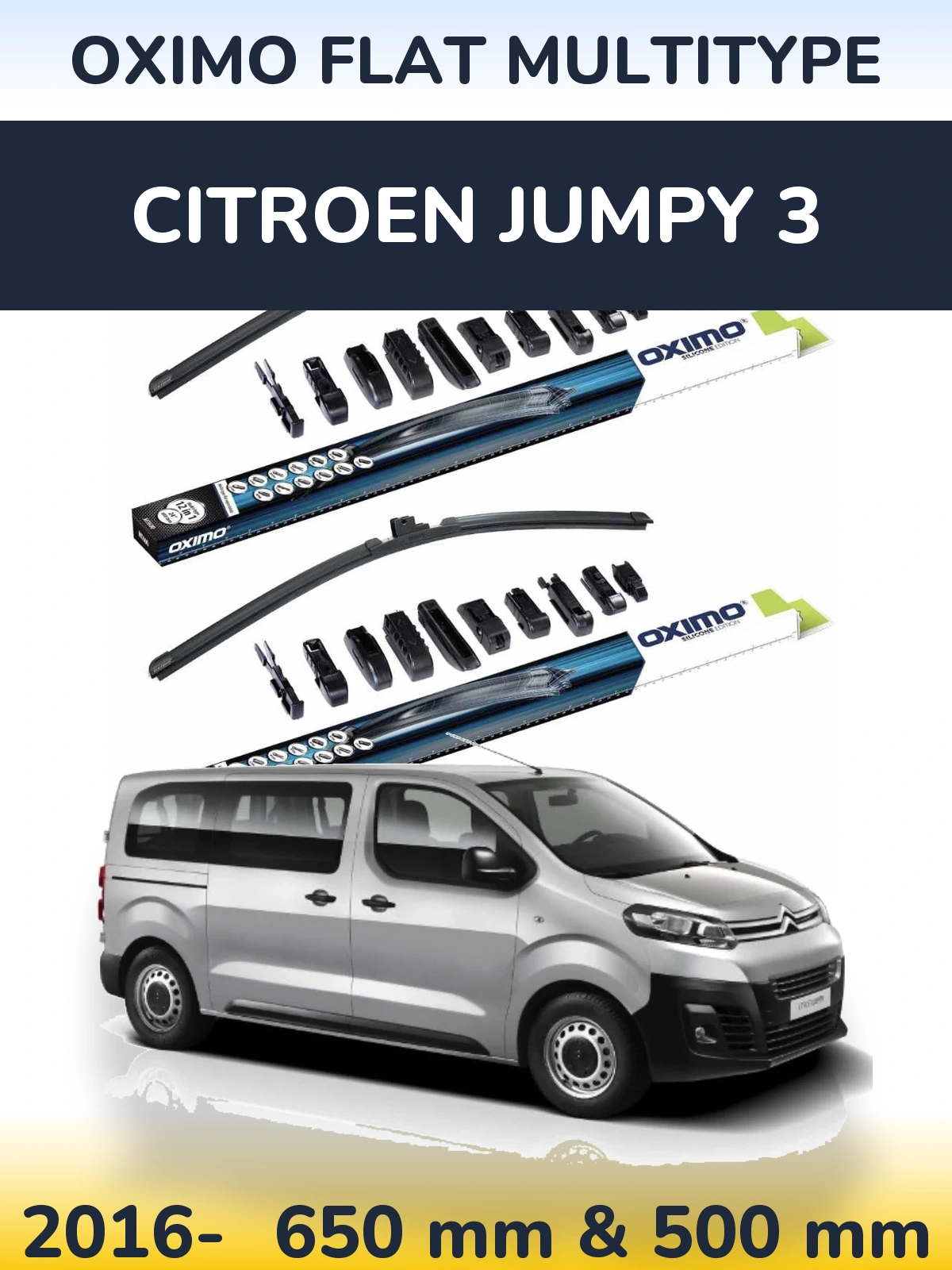 Sada předních stěračů Oximo Flat MultiType 650 a 500 mm pro Citroen Jumpy 3 2016-2026