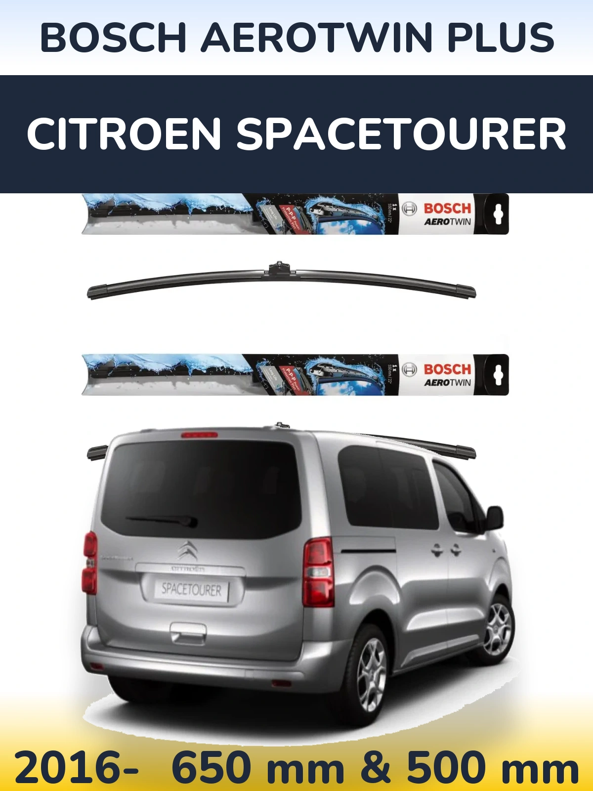Sada předních stěračů BOSCH AeroTwin Plus 650 a 500 mm pro Citroen SpaceTourer 2016-2026