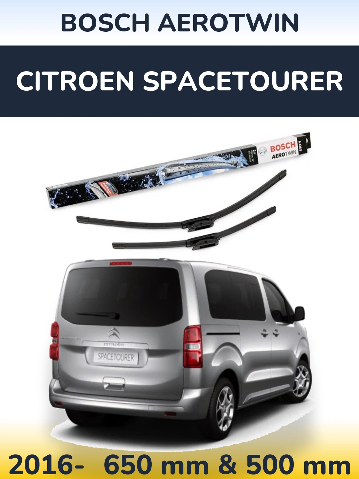 Комплект передніх щіток BOSCH AeroTwin 650 & 475 мм для Citroen SpaceTourer 2016-2026
