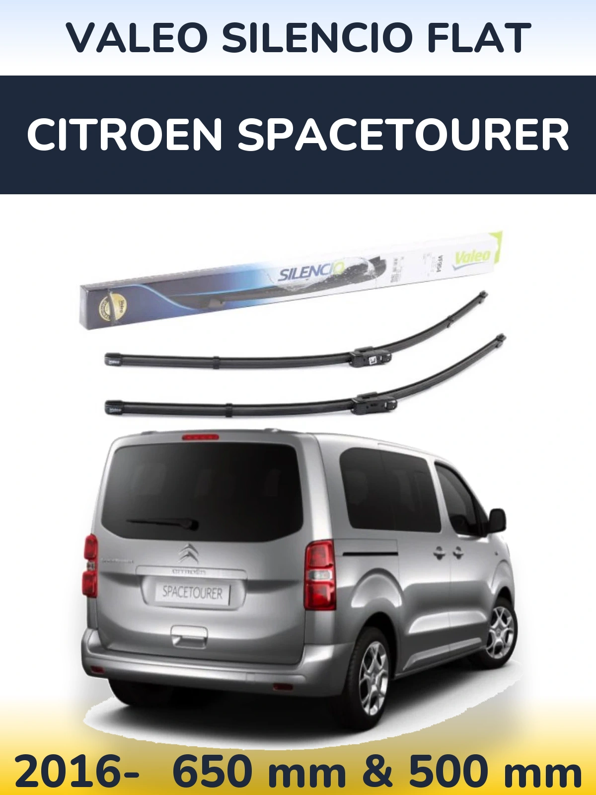 Sada předních stěračů Valeo Silencio Flat 650 a 500 mm pro Citroen SpaceTourer 2016-2026