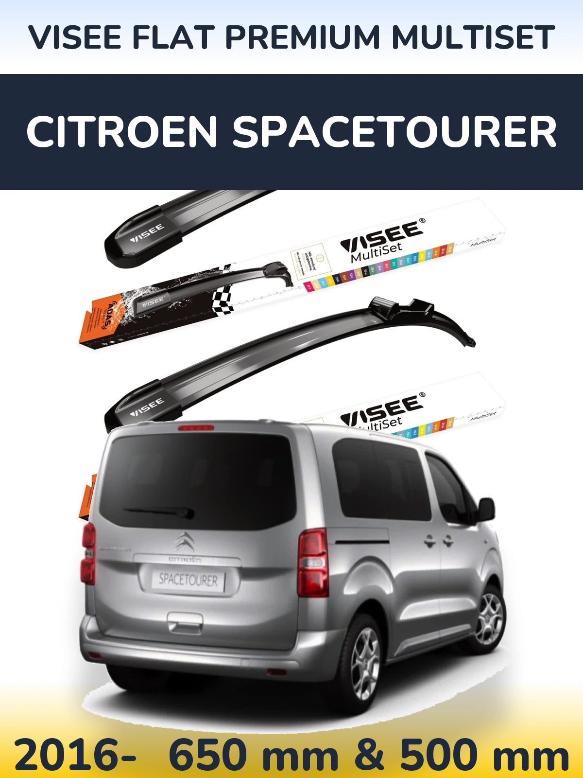 Sada předních stěračů VISEE FLAT PREMIUM MultiSet 650 a 500 mm pro Citroen SpaceTourer 2016-2026