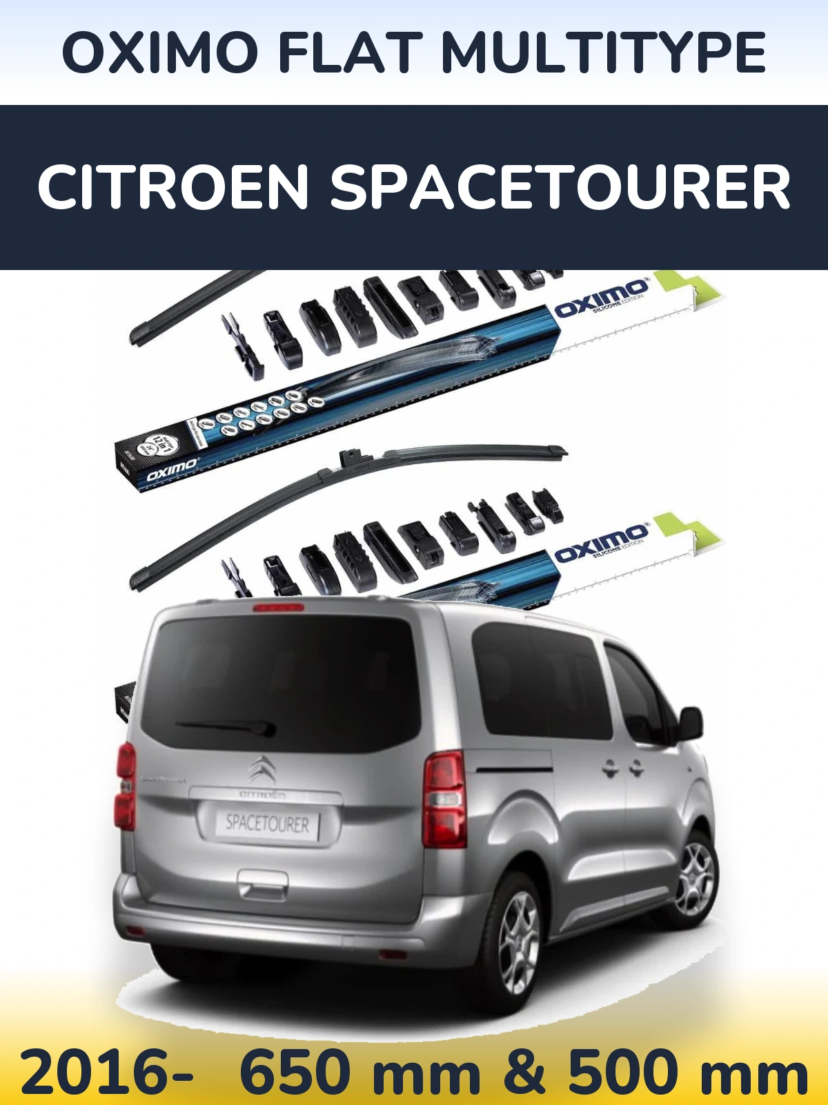 Sada předních stěračů Oximo Flat MultiType 650 a 500 mm pro Citroen SpaceTourer 2016-2026