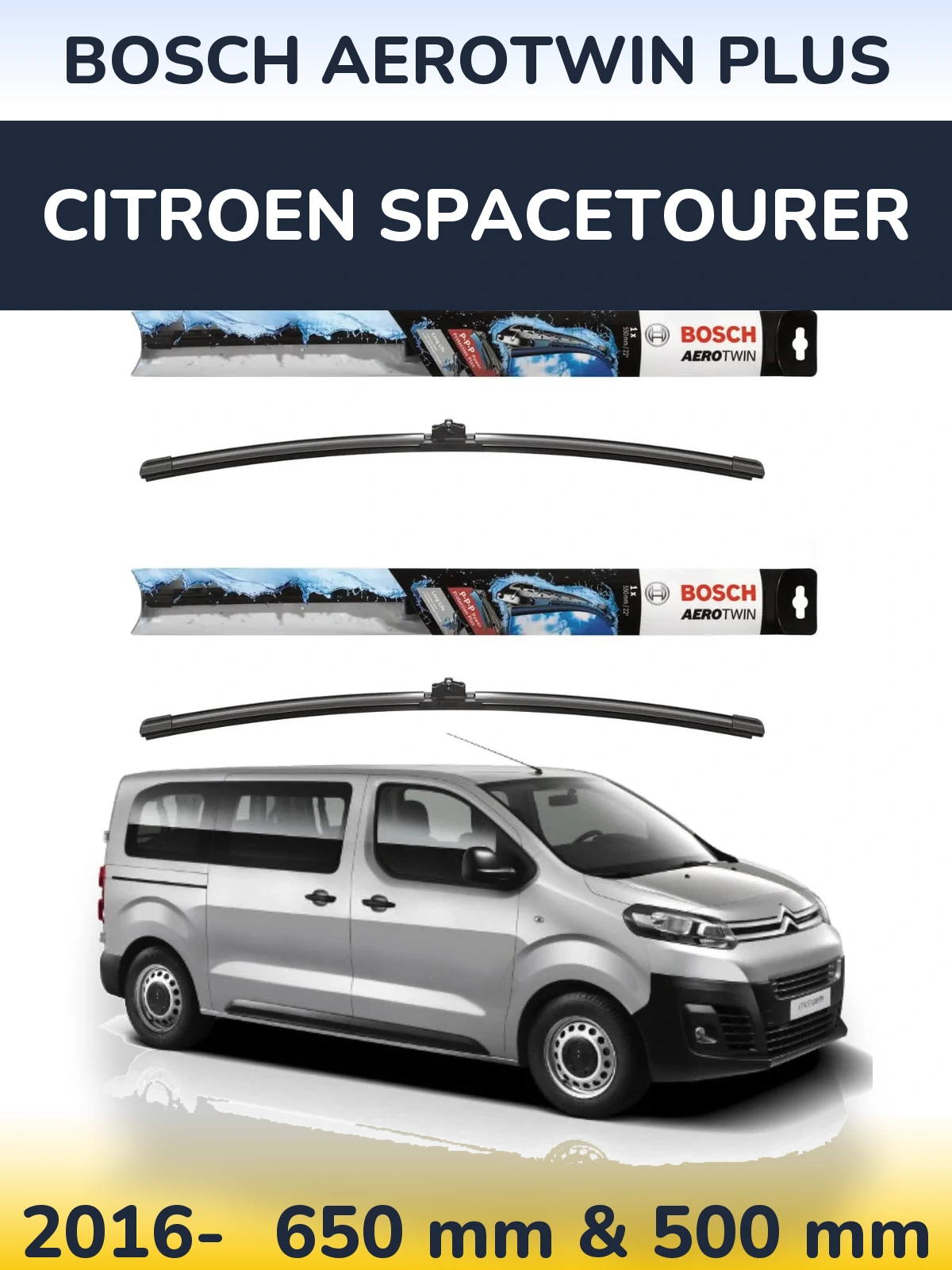 Комплект передніх щіток BOSCH AeroTwin Plus 650 & 500 мм для Citroen SpaceTourer 2016-2026