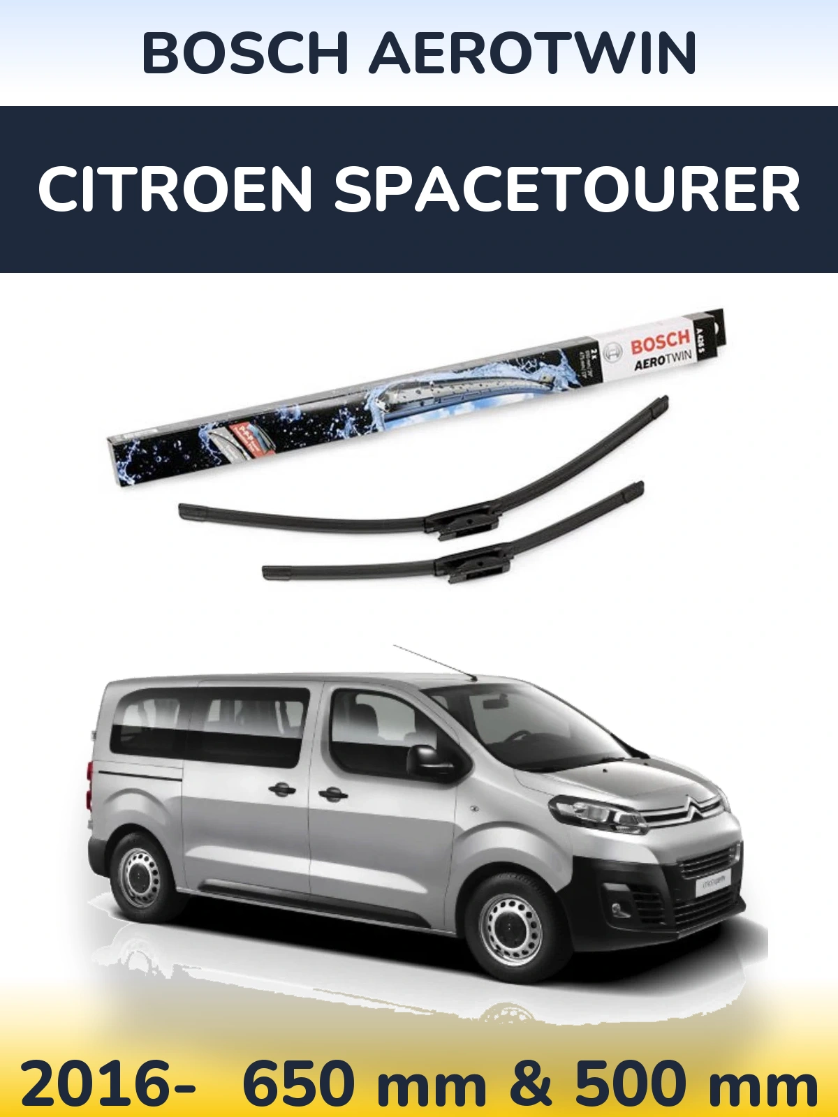 Sada předních stěračů BOSCH AeroTwin 650 a 475 mm pro Citroen SpaceTourer 2016-2026
