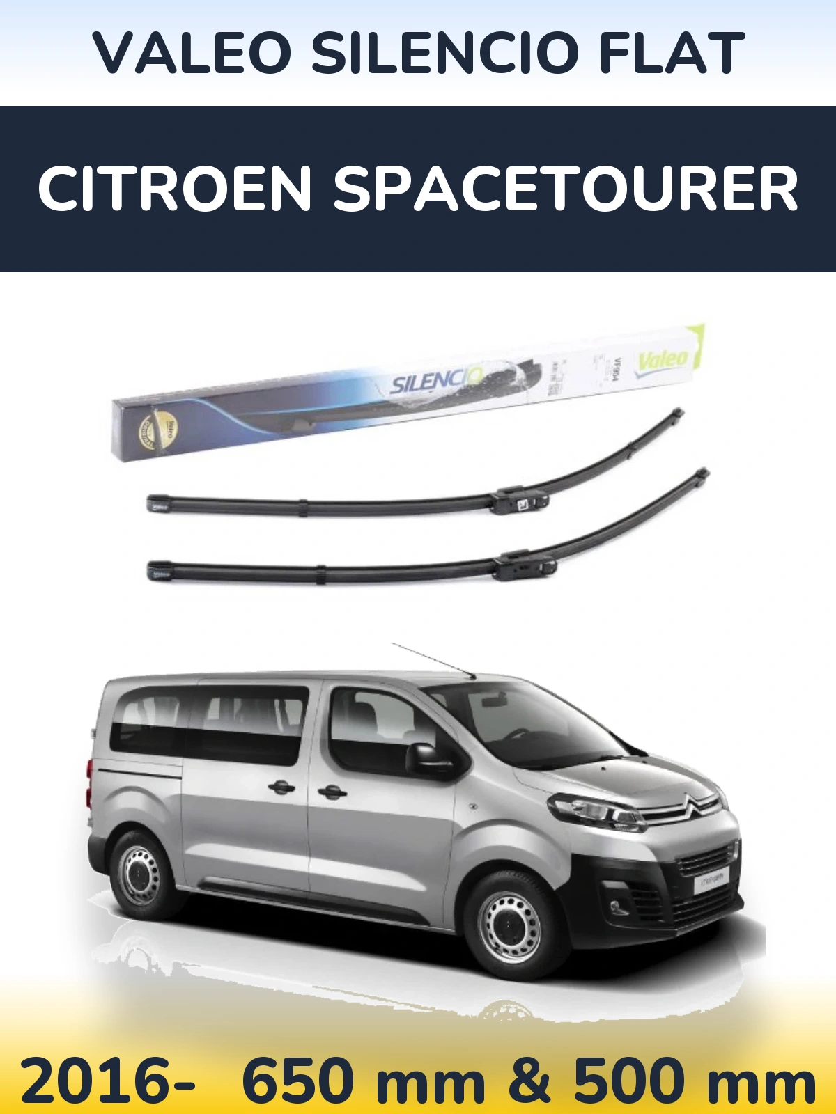 Sada předních stěračů Valeo Silencio Flat 650 a 500 mm pro Citroen SpaceTourer 2016-2026