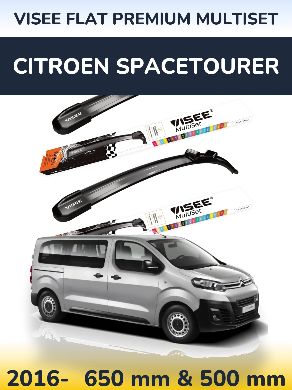 Sada předních stěračů VISEE FLAT PREMIUM MultiSet 650 a 500 mm pro Citroen SpaceTourer 2016-2026