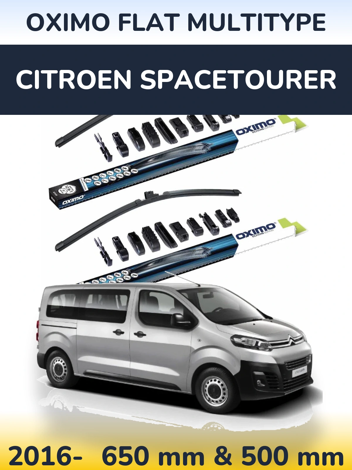Sada předních stěračů Oximo Flat MultiType 650 a 500 mm pro Citroen SpaceTourer 2016-2026