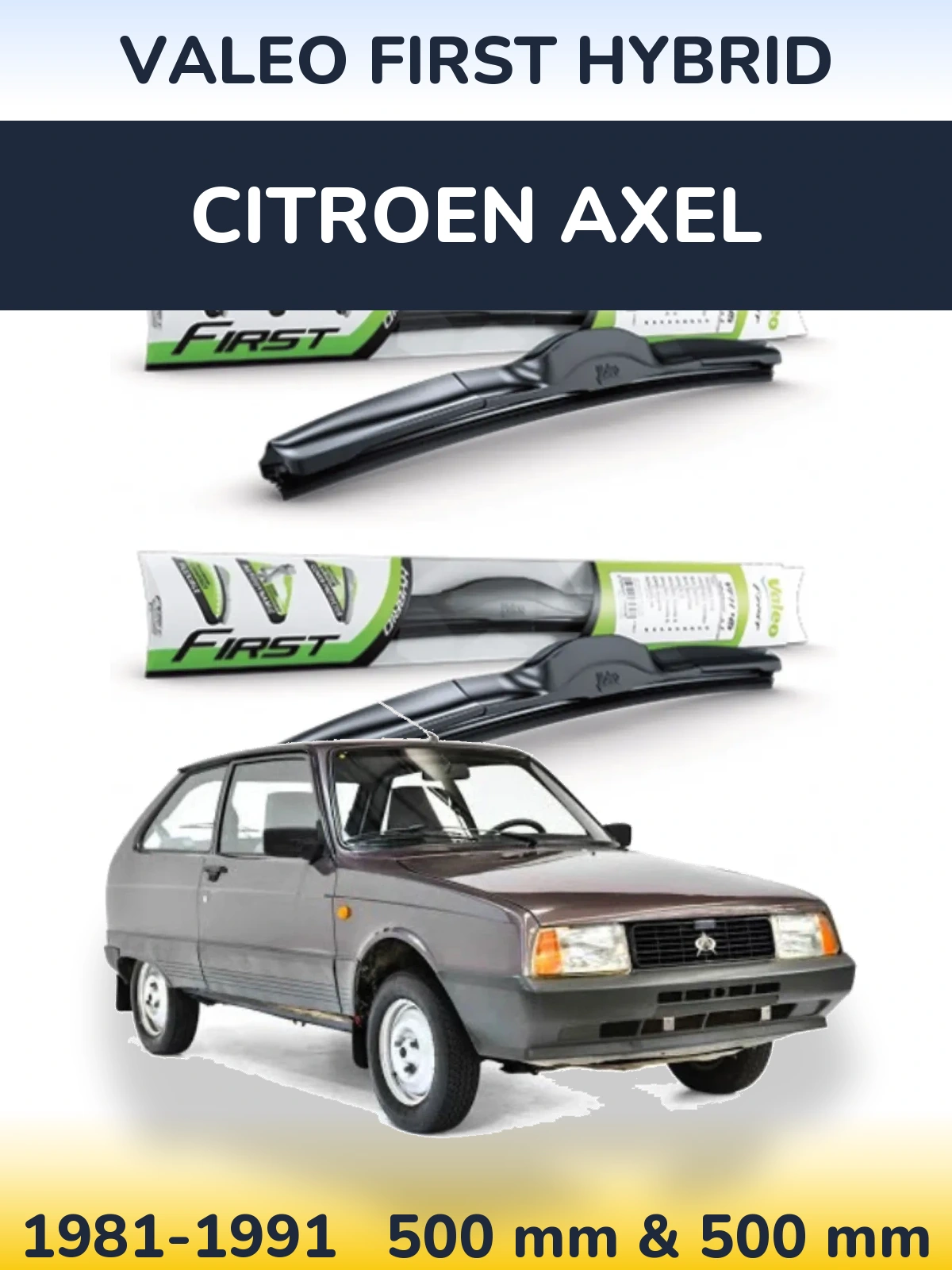 Sada předních stěračů Valeo First Hybrid 500 a 500 mm pro Citroen Axel 1981-1991