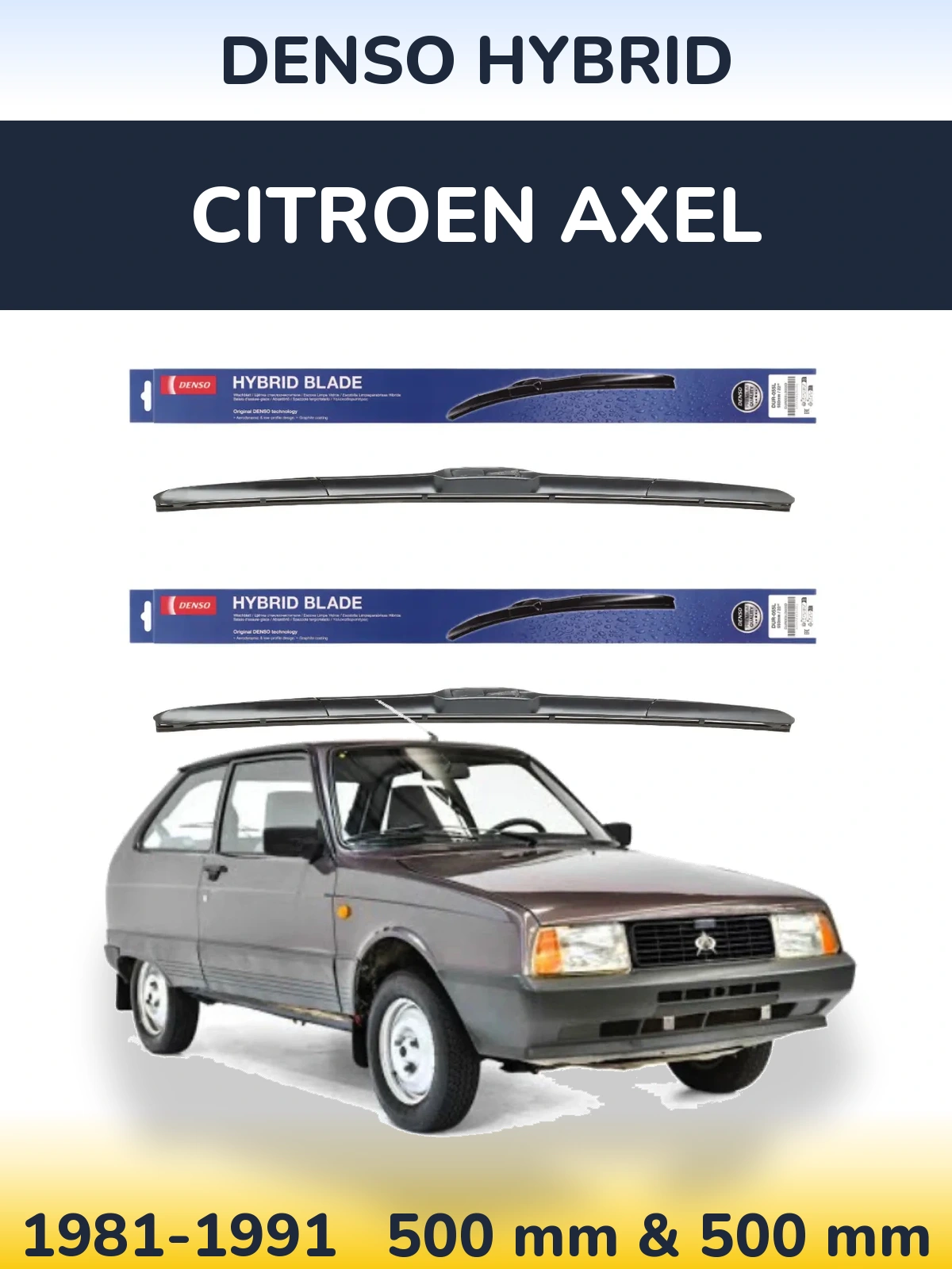 Комплект передніх щіток Denso Hybrid 500 & 500 мм для Citroen Axel 1981-1991