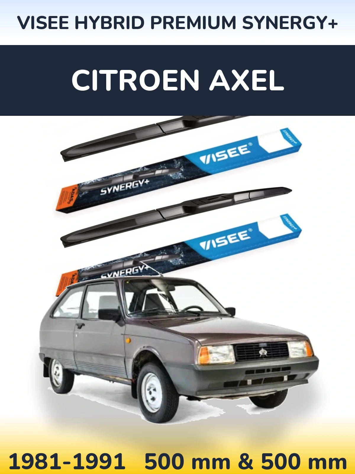 Sada předních stěračů VISEE HYBRID PREMIUM SYNERGY+ 500 a 500 mm pro Citroen Axel 1981-1991