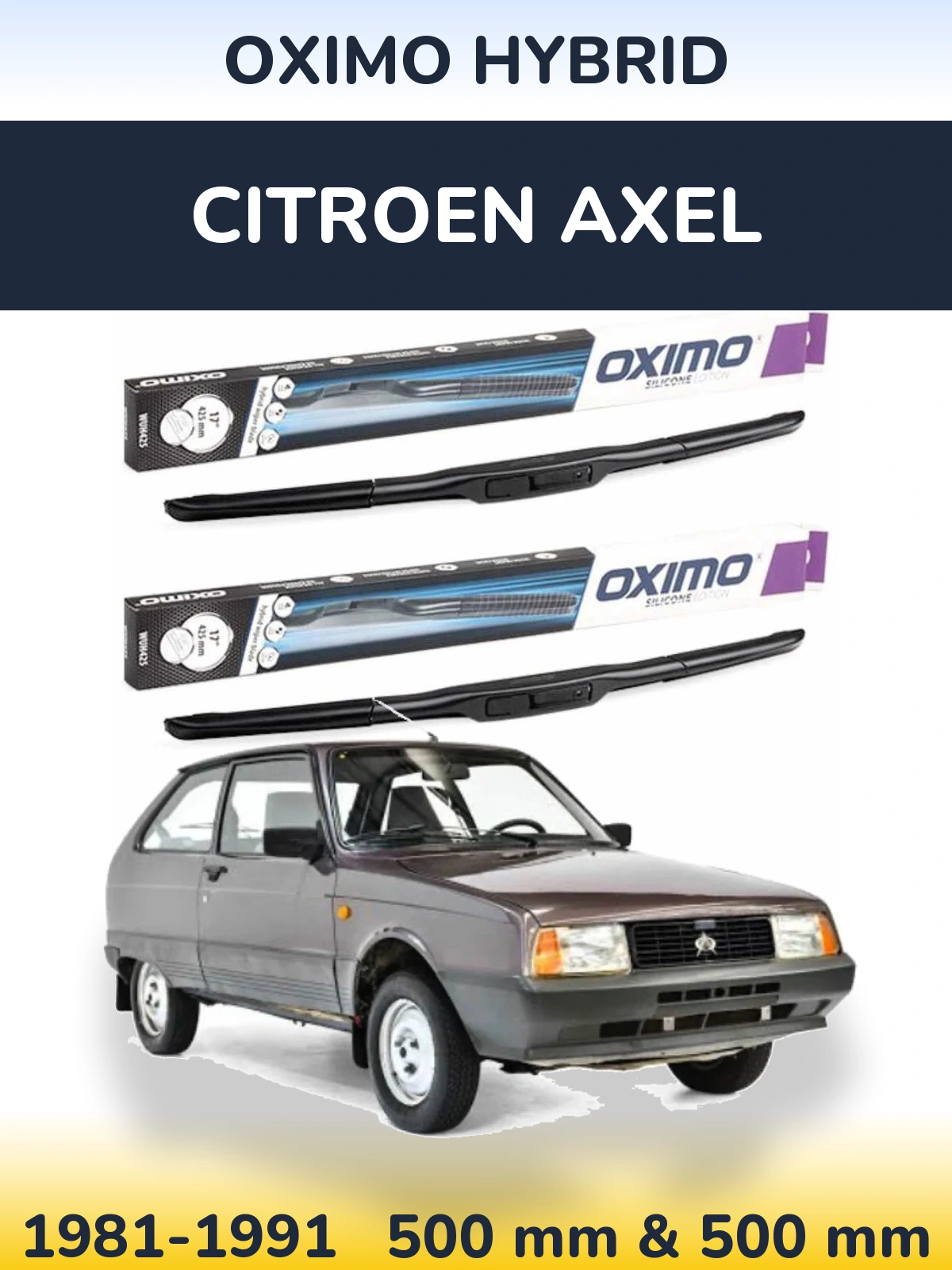 Sada předních stěračů Oximo Hybrid 500 a 500 mm pro Citroen Axel 1981-1991