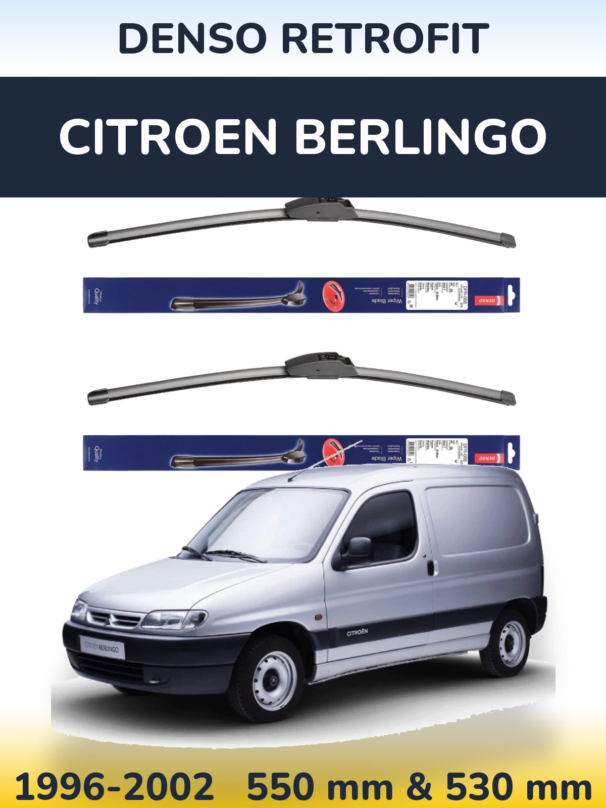 Sada předních stěračů Denso Retrofit 550 a 530 mm pro Citroen Berlingo 1996-2002