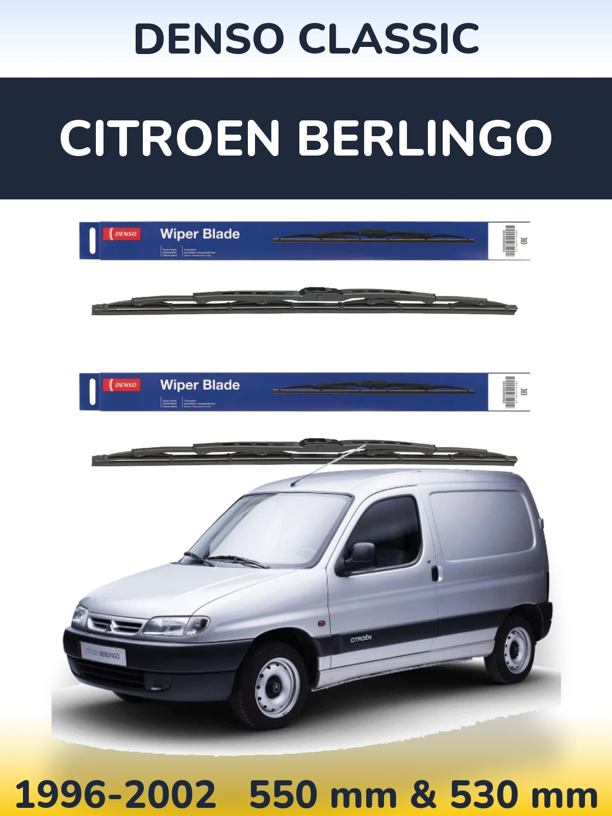 Sada předních stěračů Denso Classic 550 a 530 mm pro Citroen Berlingo 1996-2002