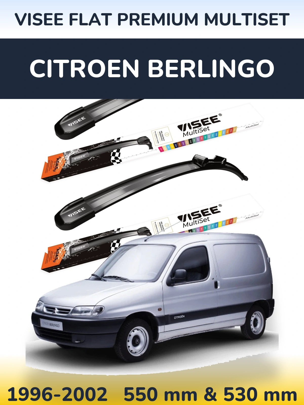 Sada předních stěračů VISEE FLAT PREMIUM MultiSet 550 a 530 mm pro Citroen Berlingo 1996-2002