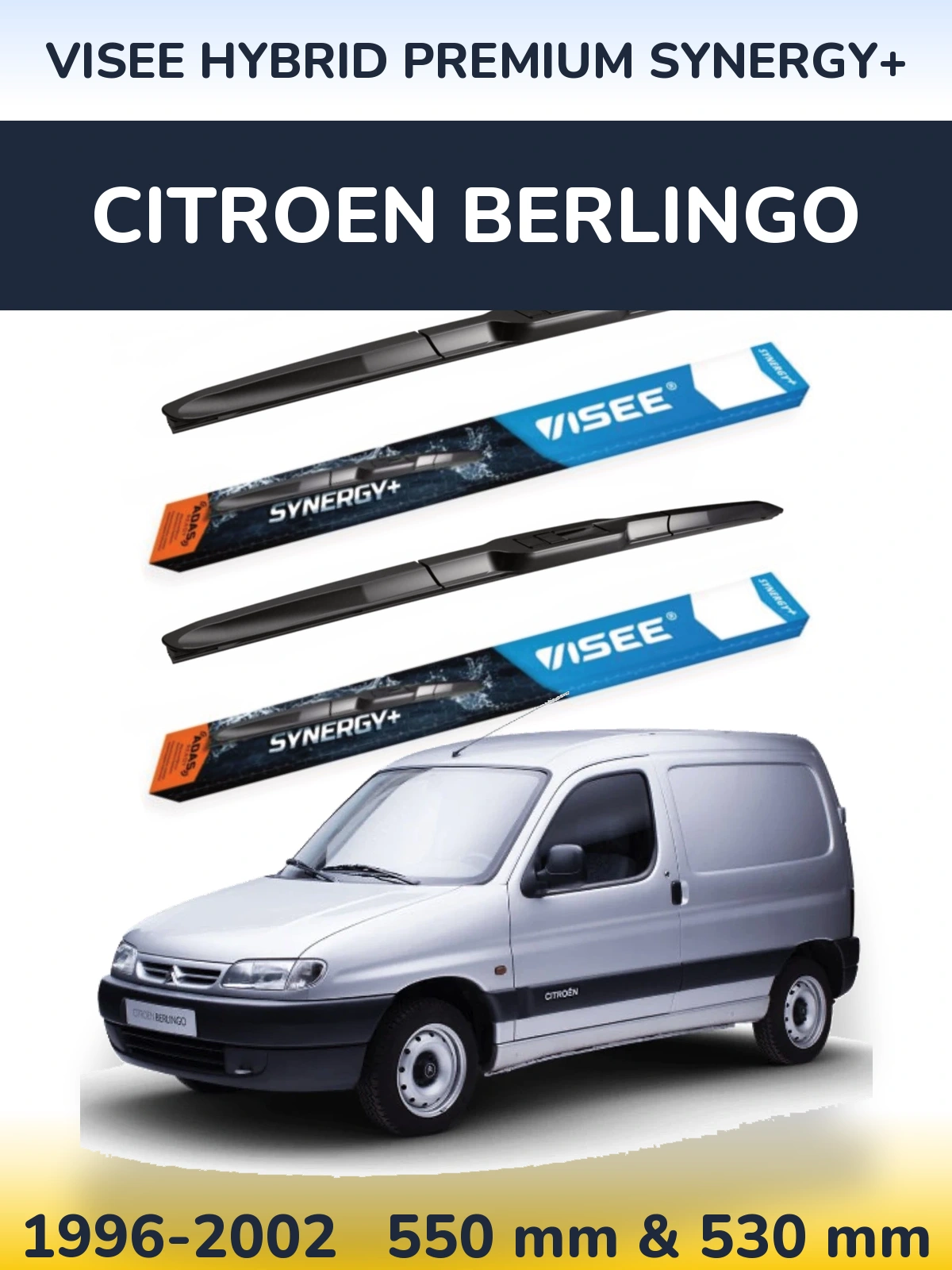 Sada předních stěračů VISEE HYBRID PREMIUM SYNERGY+ 550 a 530 mm pro Citroen Berlingo 1996-2002