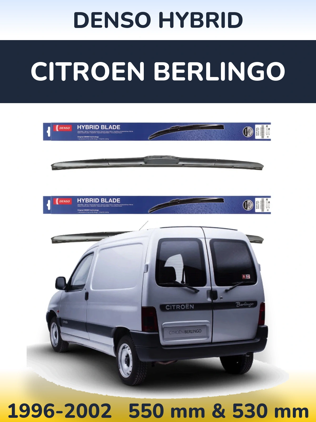 Sada předních stěračů Denso Hybrid 550 a 530 mm pro Citroen Berlingo 1996-2002