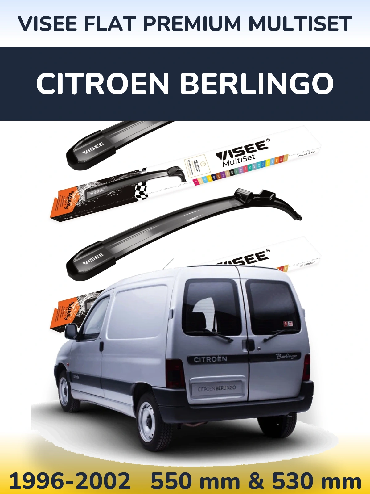 Sada předních stěračů VISEE FLAT PREMIUM MultiSet 550 a 530 mm pro Citroen Berlingo 1996-2002