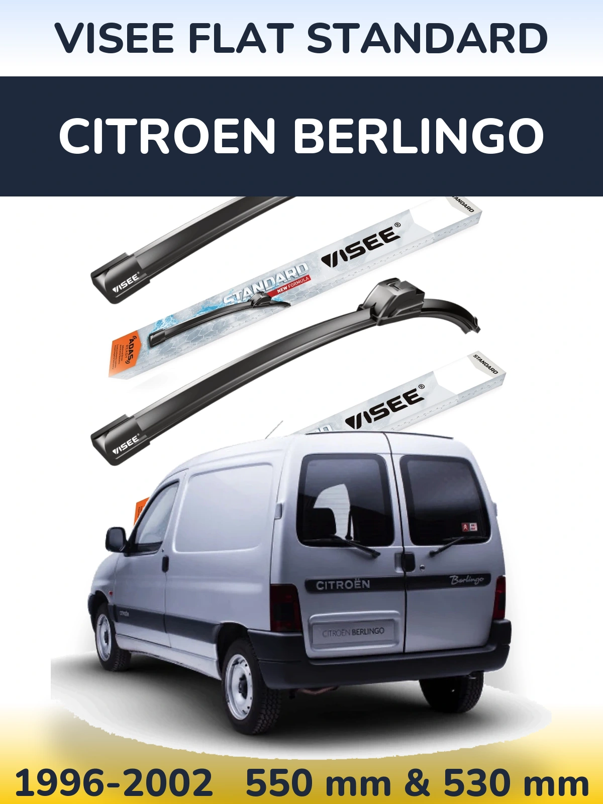 Sada předních stěračů VISEE FLAT STANDARD 550 a 530 mm pro Citroen Berlingo 1996-2002