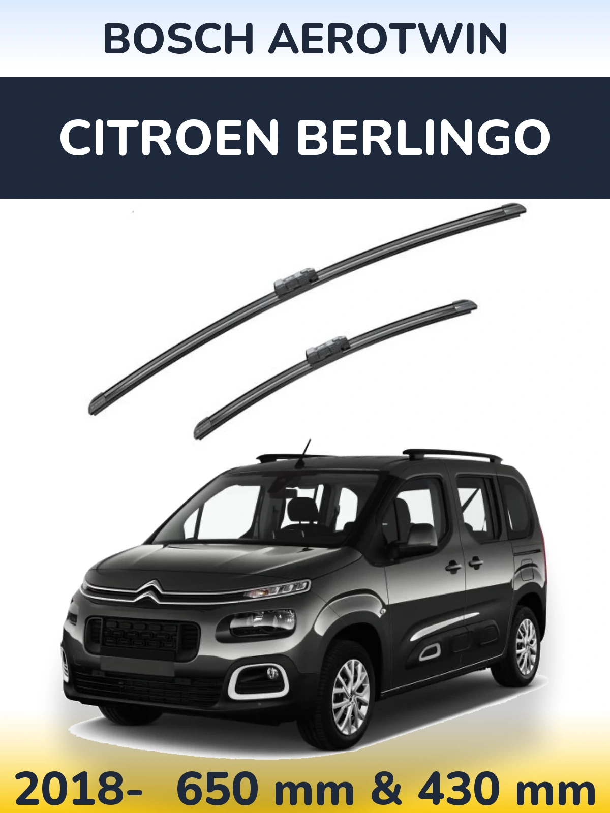 Sada předních stěračů BOSCH AeroTwin 650 a 430 mm pro Citroen Berlingo 2018-2026