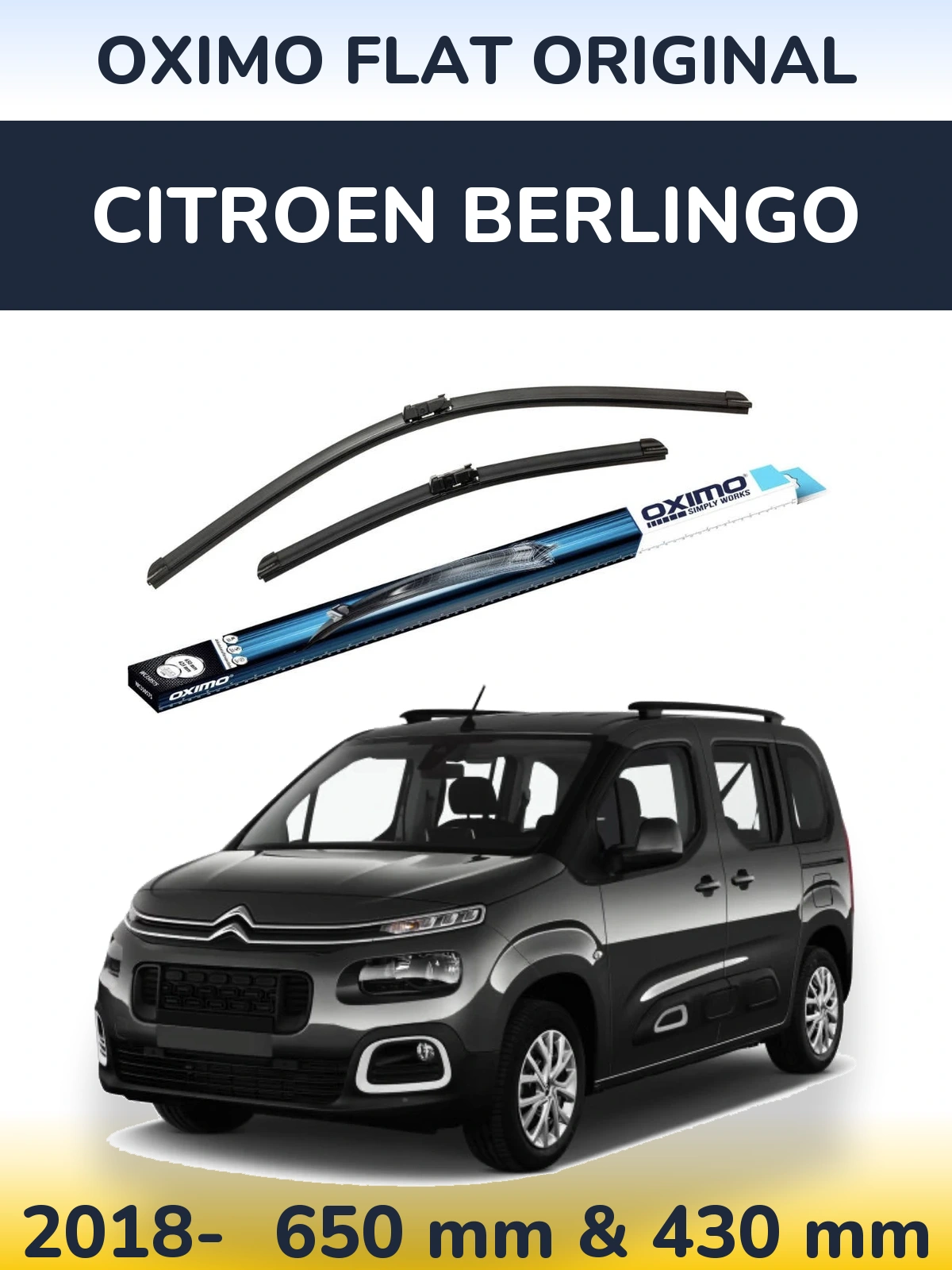 Sada předních stěračů Oximo Flat Original 650 a 430 mm pro Citroen Berlingo 2018-2026