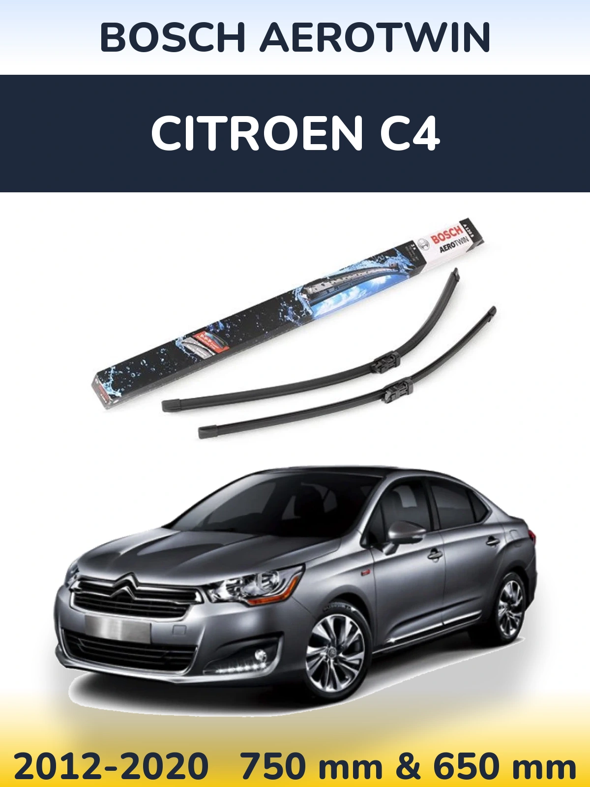 Sada předních stěračů BOSCH AeroTwin 750 a 650 mm pro Citroen C4 2012-2020