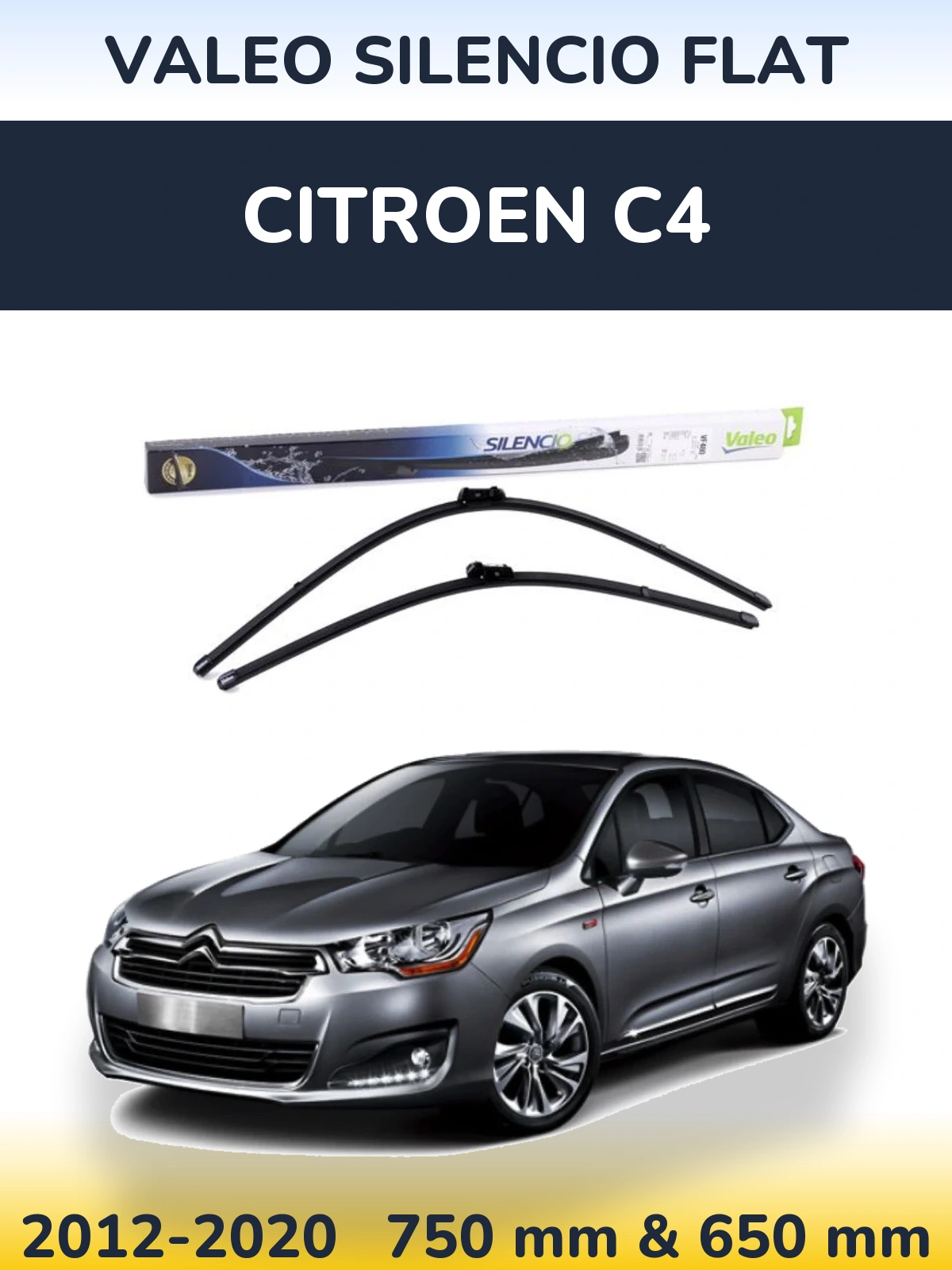 Sada předních stěračů Valeo Silencio Flat 750 a 650 mm pro Citroen C4 2012-2020
