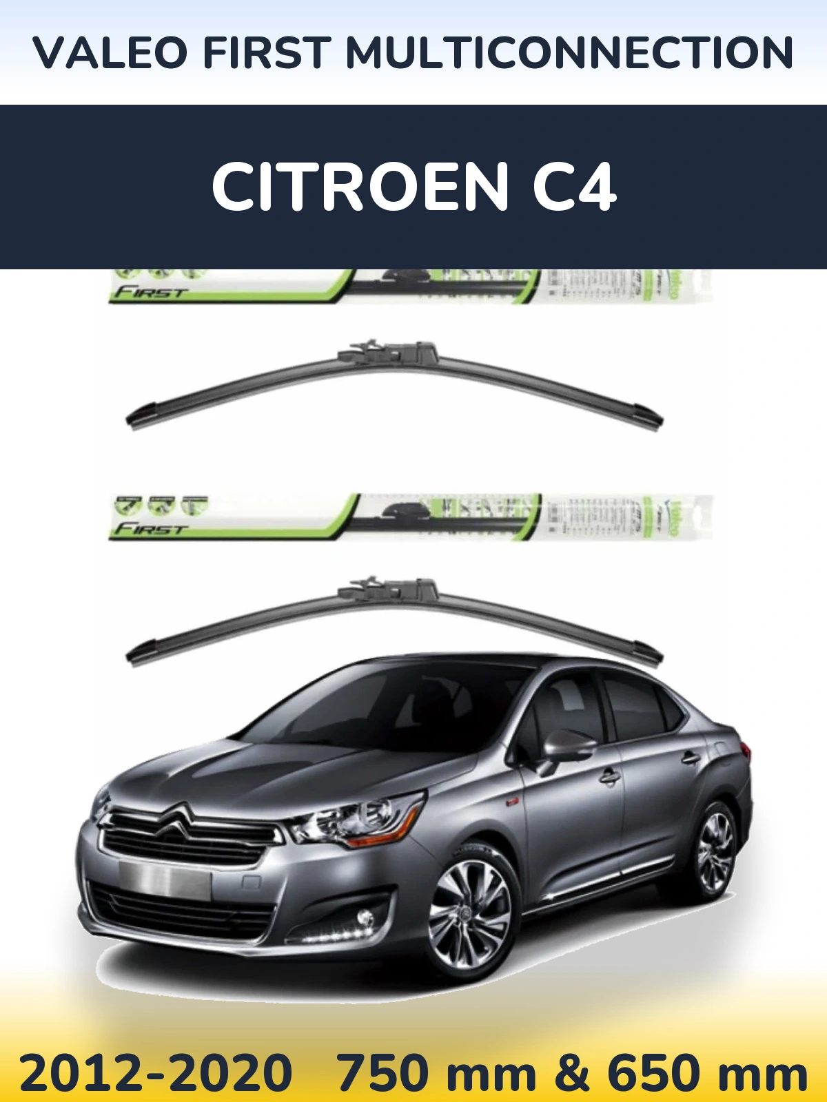 Sada předních stěračů Valeo First MultiConnection 750 a 650 mm pro Citroen C4 2012-2020