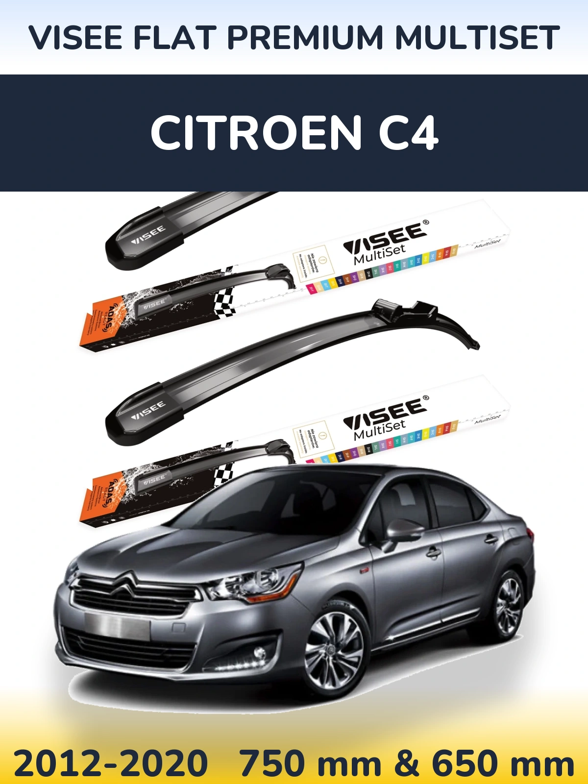 Sada předních stěračů VISEE FLAT PREMIUM MultiSet 750 a 650 mm pro Citroen C4 2012-2020
