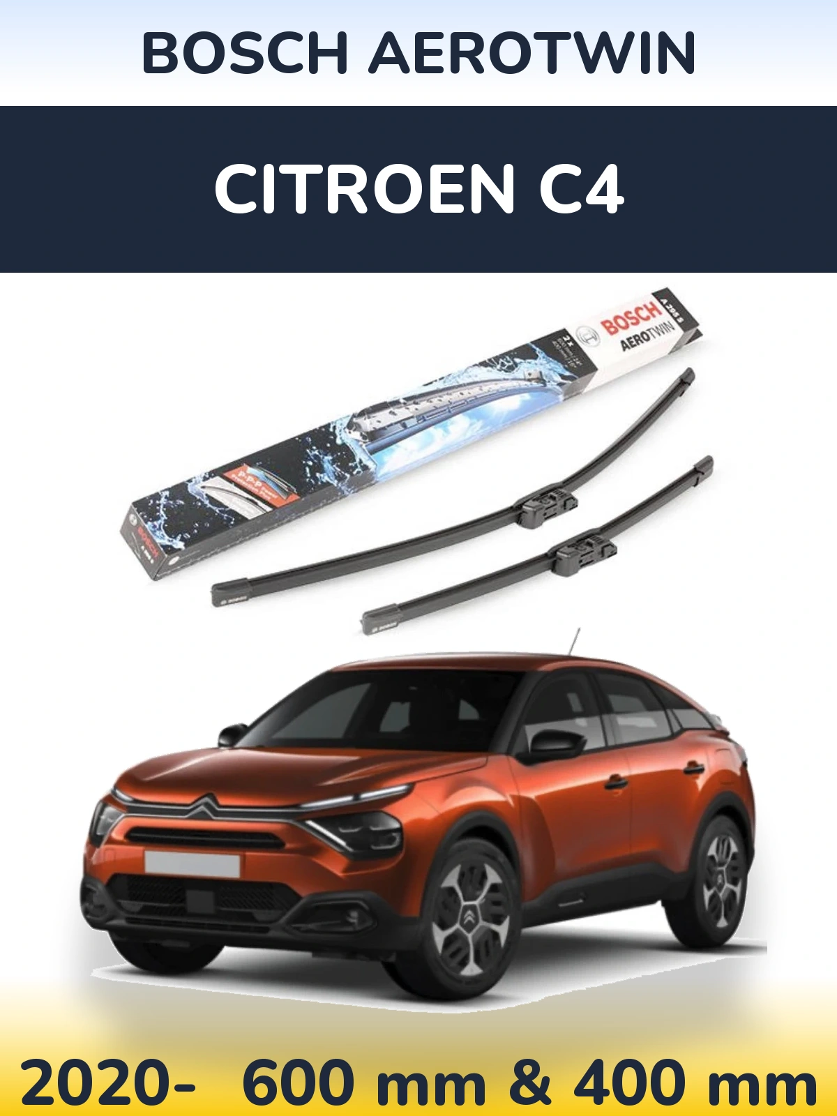 Sada předních stěračů BOSCH AeroTwin 600 a 400 mm pro Citroen C4 2020-2026