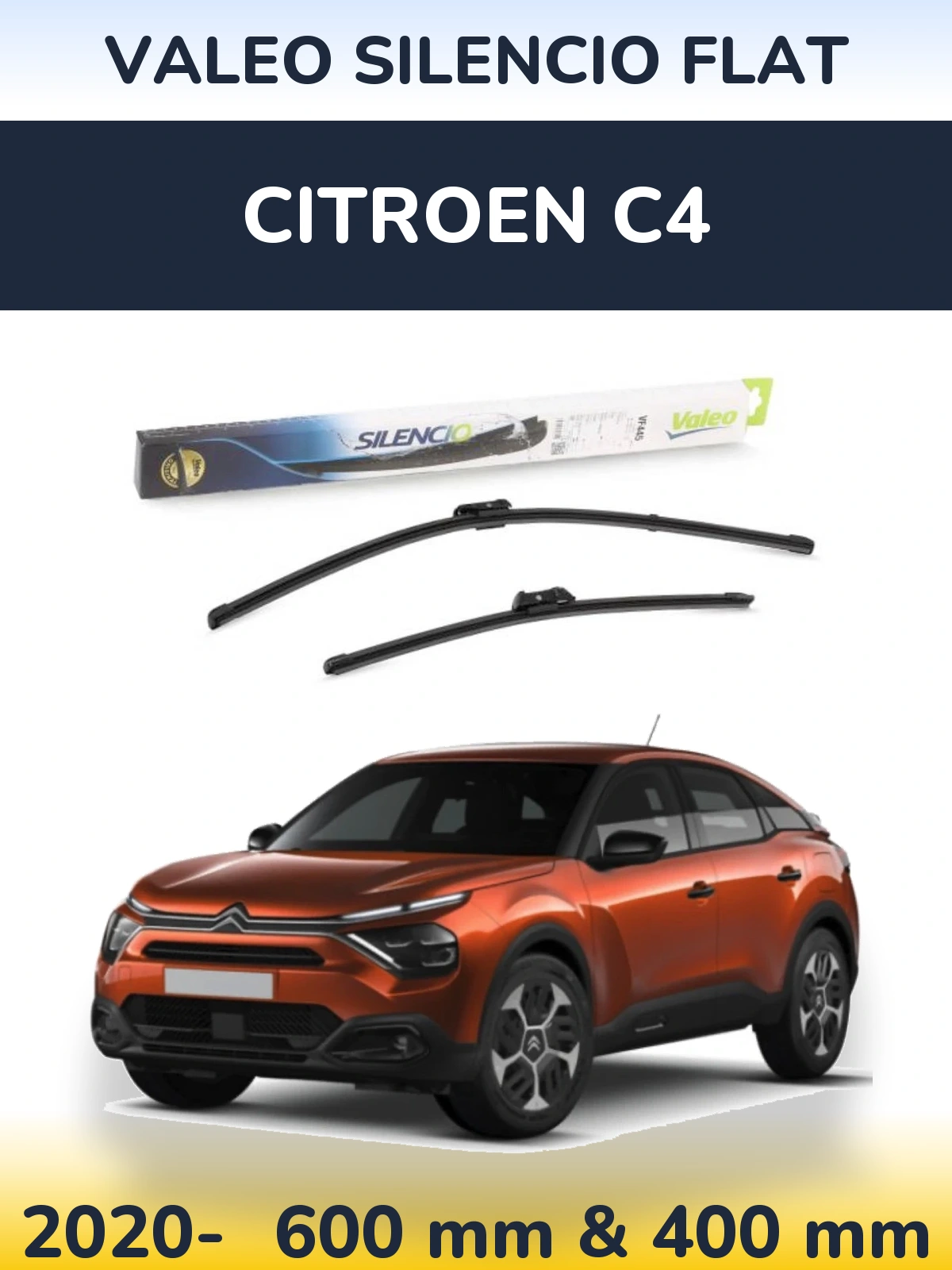 Sada předních stěračů Valeo Silencio Flat 600 a 400 mm pro Citroen C4 2020-2026