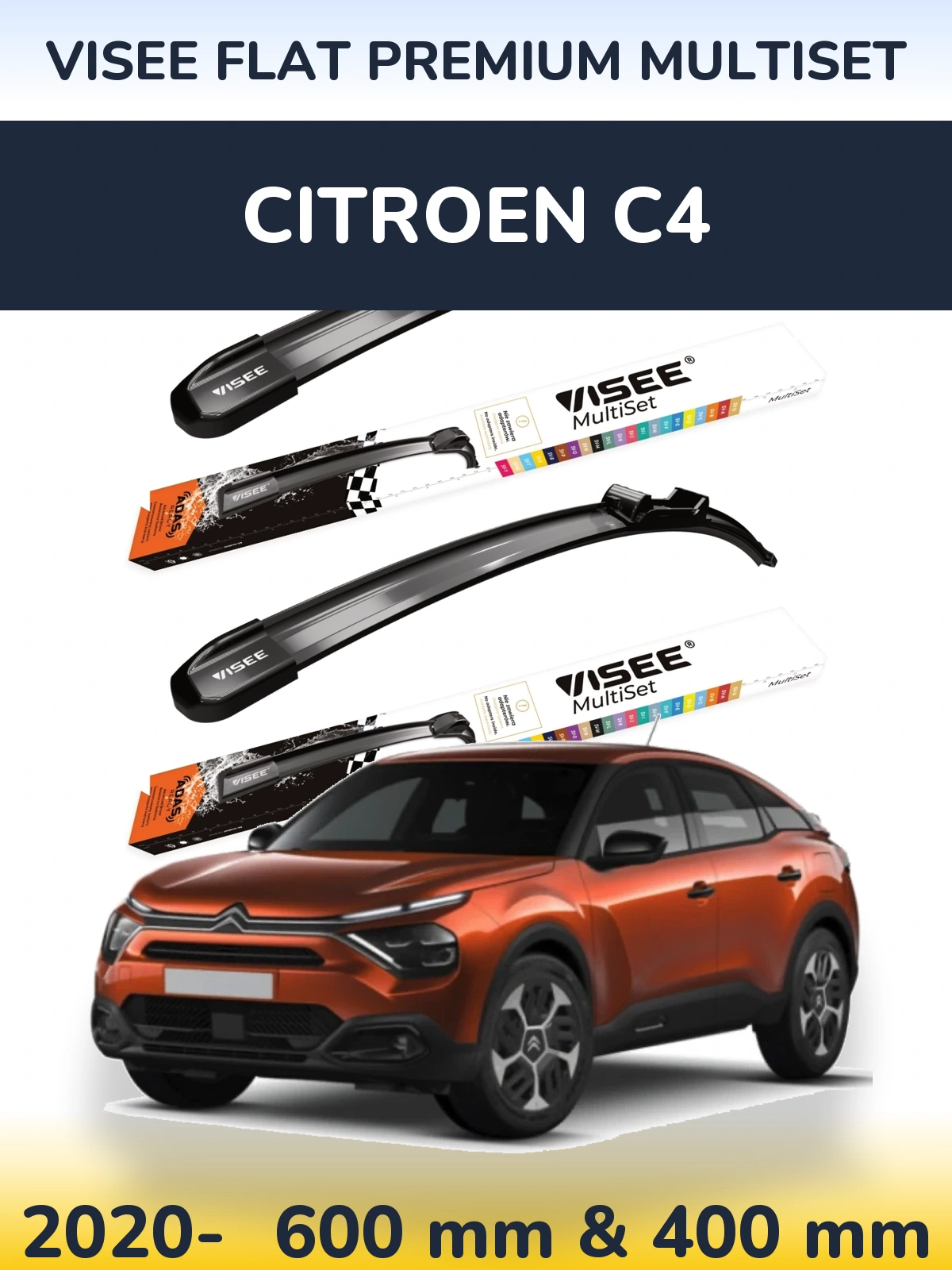 Sada předních stěračů VISEE FLAT PREMIUM MultiSet 600 a 400 mm pro Citroen C4 2020-2026