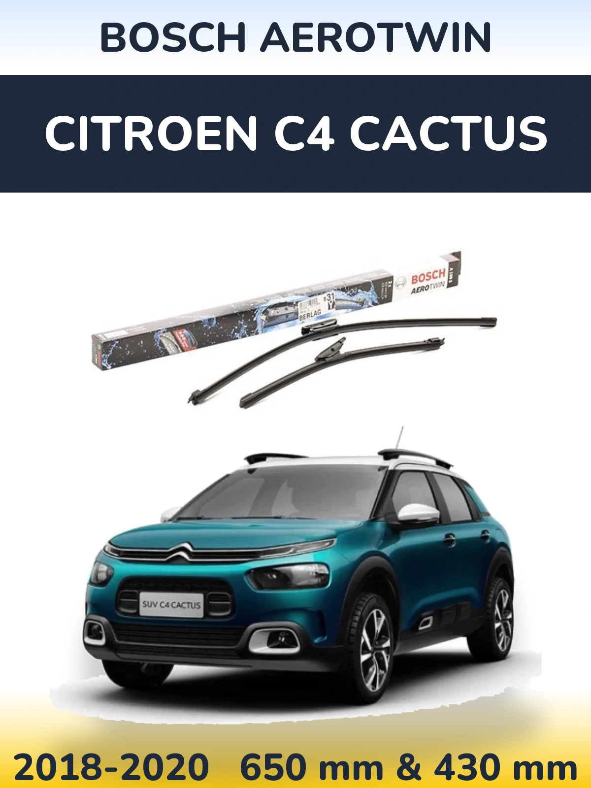 Комплект передніх щіток BOSCH AeroTwin 650 & 430 мм для Citroen C4 Cactus 2018-2020
