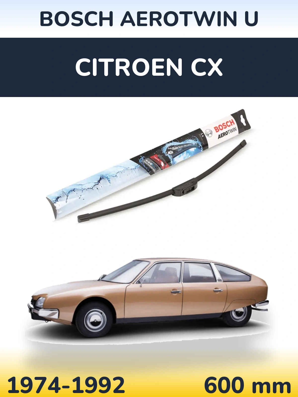 Передня щітка BOSCH AeroTwin U 600 мм для Citroen CX 1974-1992