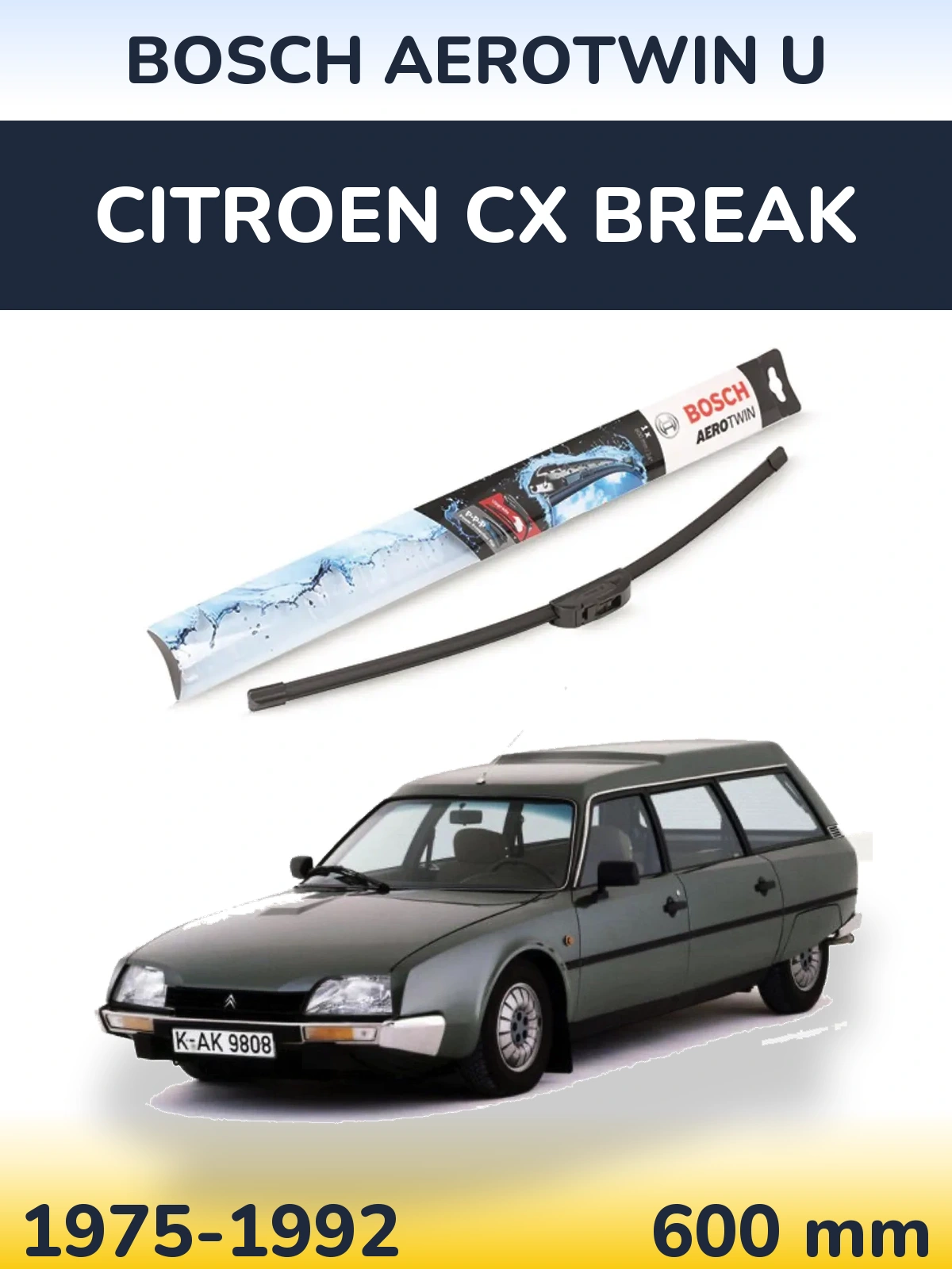 Передня щітка BOSCH AeroTwin U 600 мм для Citroen CX Break 1975-1992