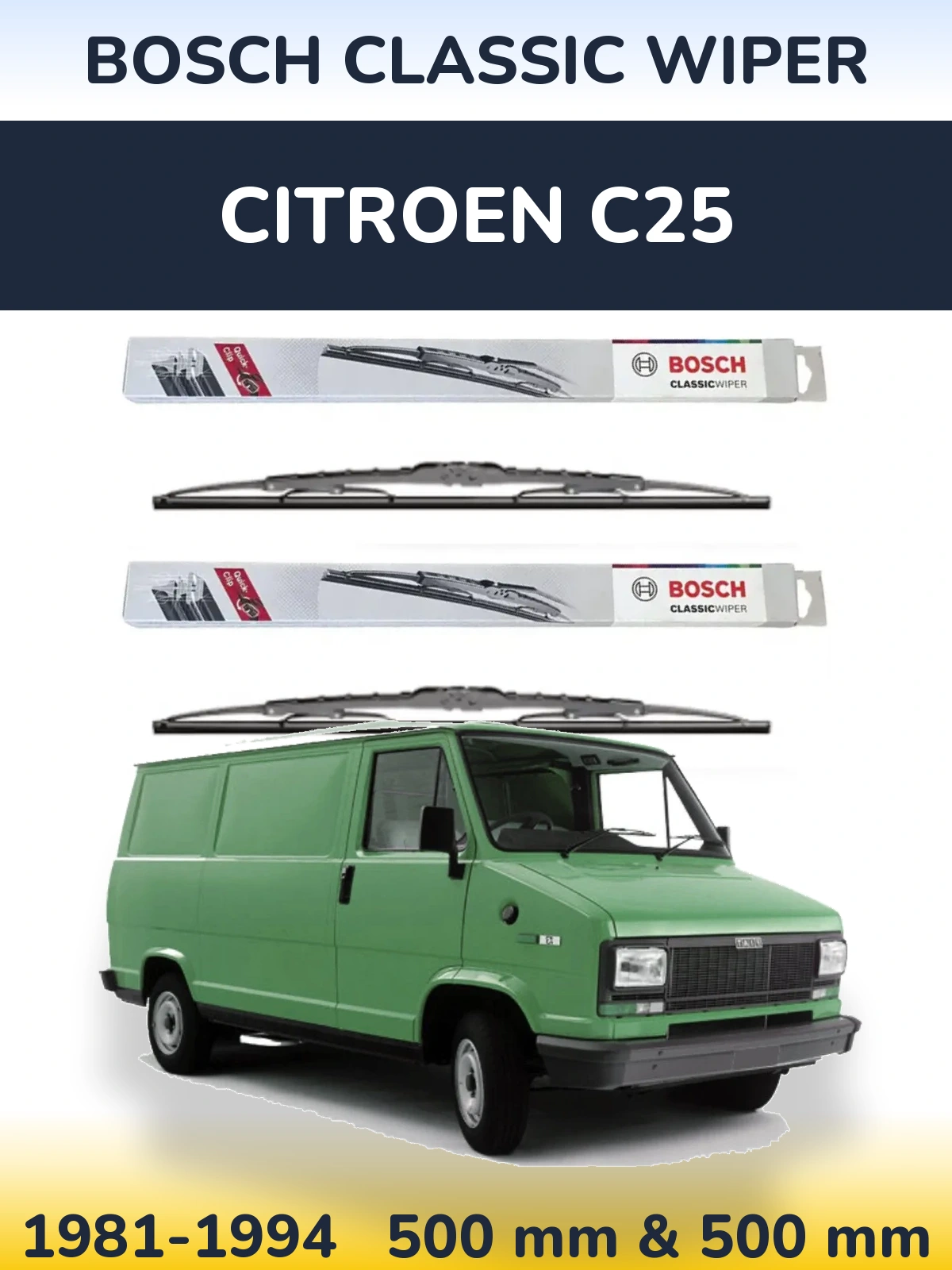 Sada předních stěračů BOSCH Classic Wiper 500 a 500 mm pro Citroen C25 1981-1994
