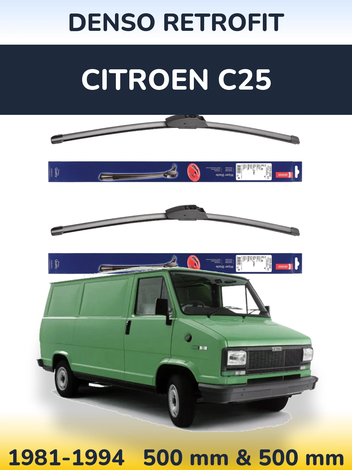 Комплект передніх щіток Denso Retrofit 500 & 500 мм для Citroen C25 1981-1994