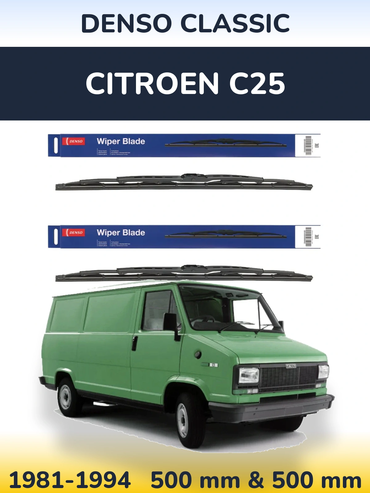 Sada předních stěračů Denso Classic 500 a 500 mm pro Citroen C25 1981-1994