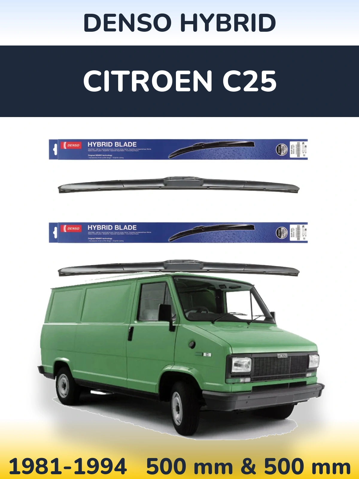 Sada předních stěračů Denso Hybrid 500 a 500 mm pro Citroen C25 1981-1994