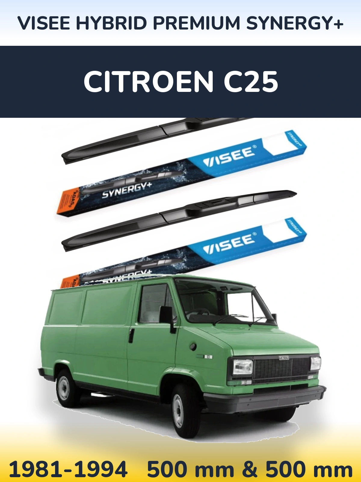 Sada předních stěračů VISEE HYBRID PREMIUM SYNERGY+ 500 a 500 mm pro Citroen C25 1981-1994