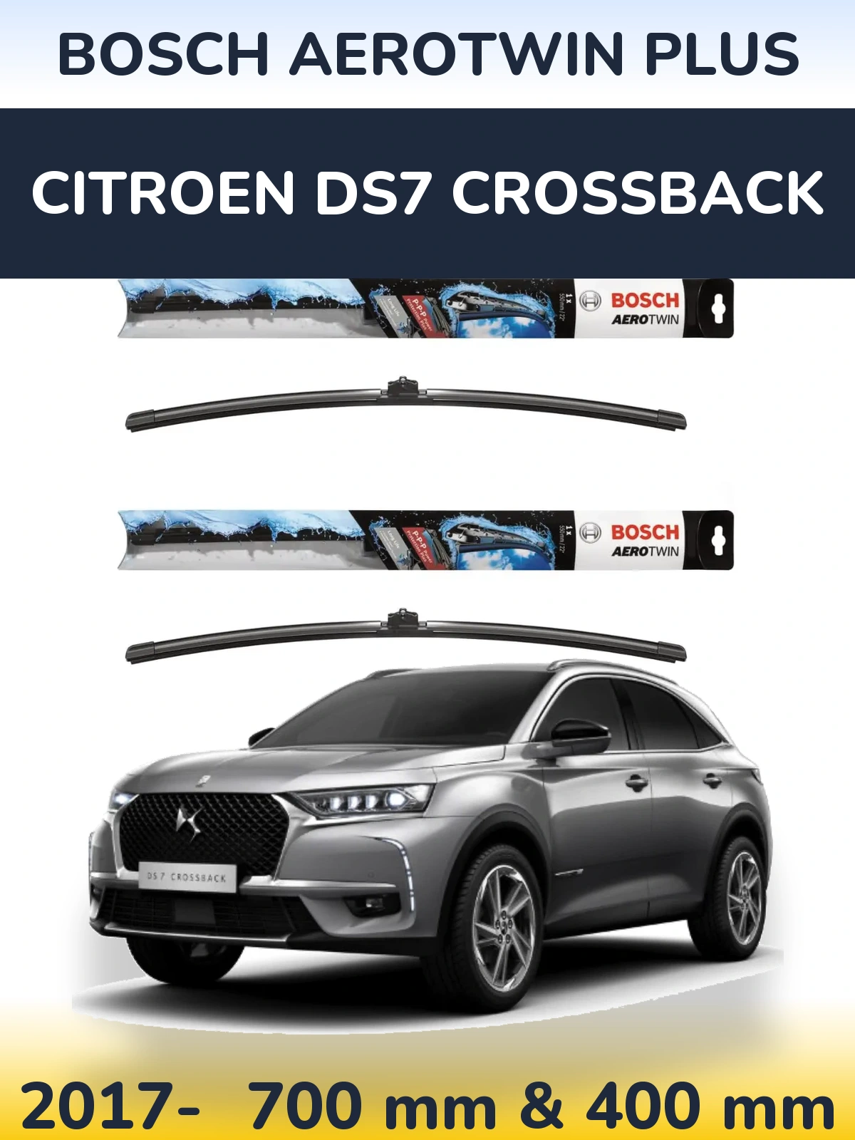 Sada předních stěračů BOSCH AeroTwin Plus 700 a 400 mm pro Citroen DS7 Crossback 2017-2026