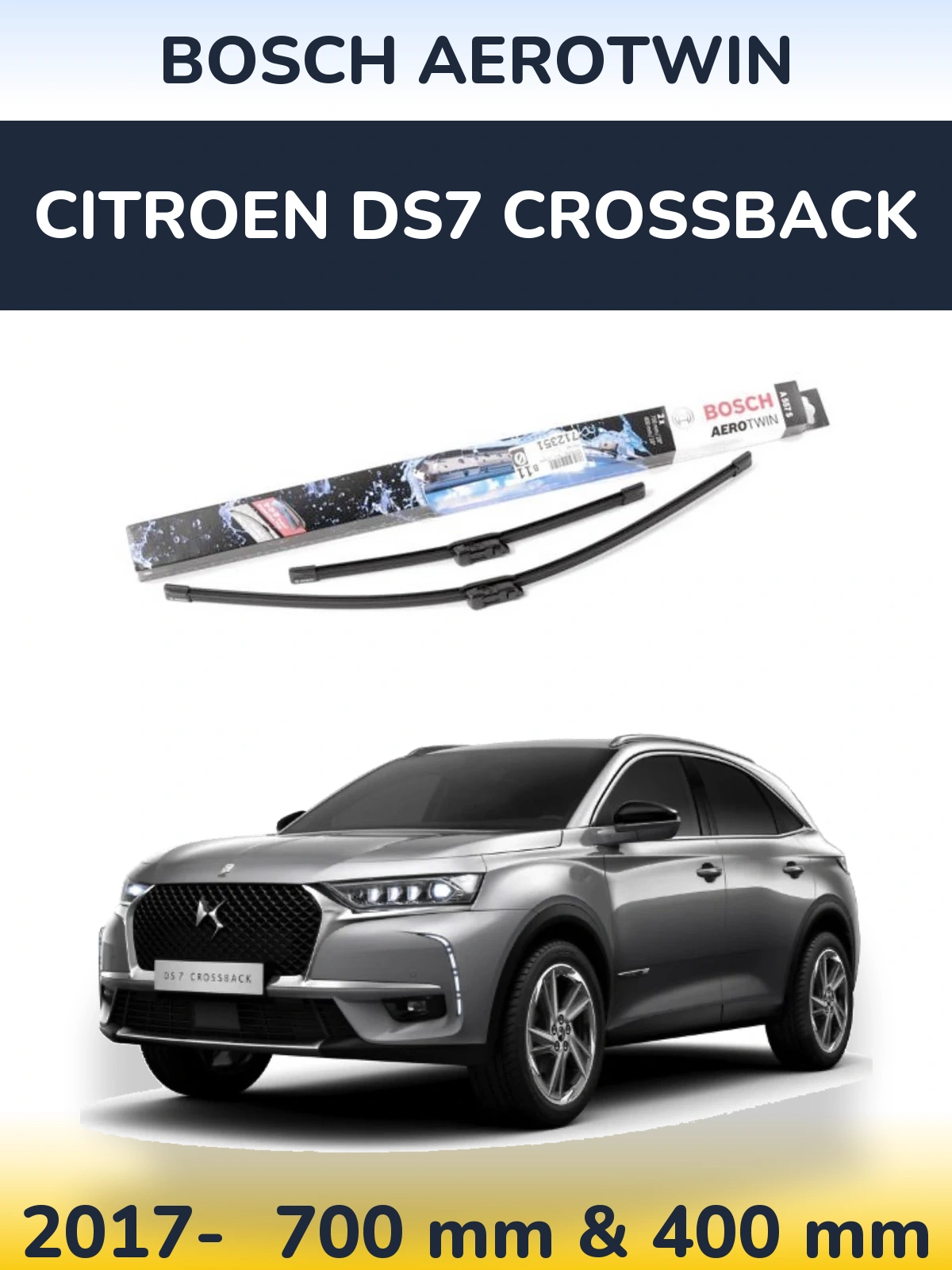 Sada předních stěračů BOSCH AeroTwin 700 a 400 mm pro Citroen DS7 Crossback 2017-2026