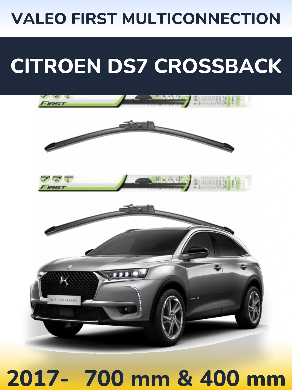 Sada předních stěračů Valeo First MultiConnection 700 a 400 mm pro Citroen DS7 Crossback 2017-2026